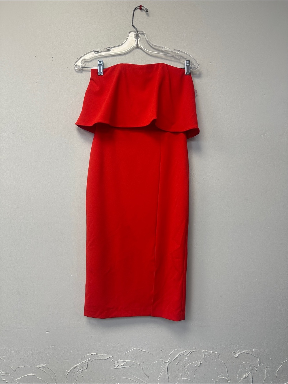 Donna Morgan Strapless Ruffle Midi Dress in Red
